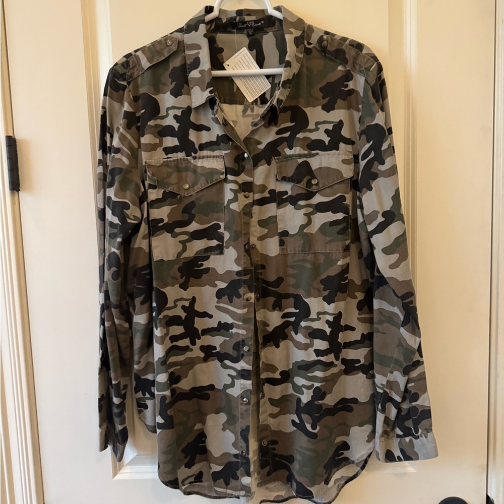 Velvet Heart Green and Brown Camo Shirt